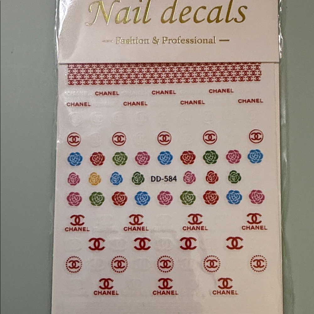 Designer Inspired Nail Decals - Multicolor Rose & Logo Sheet